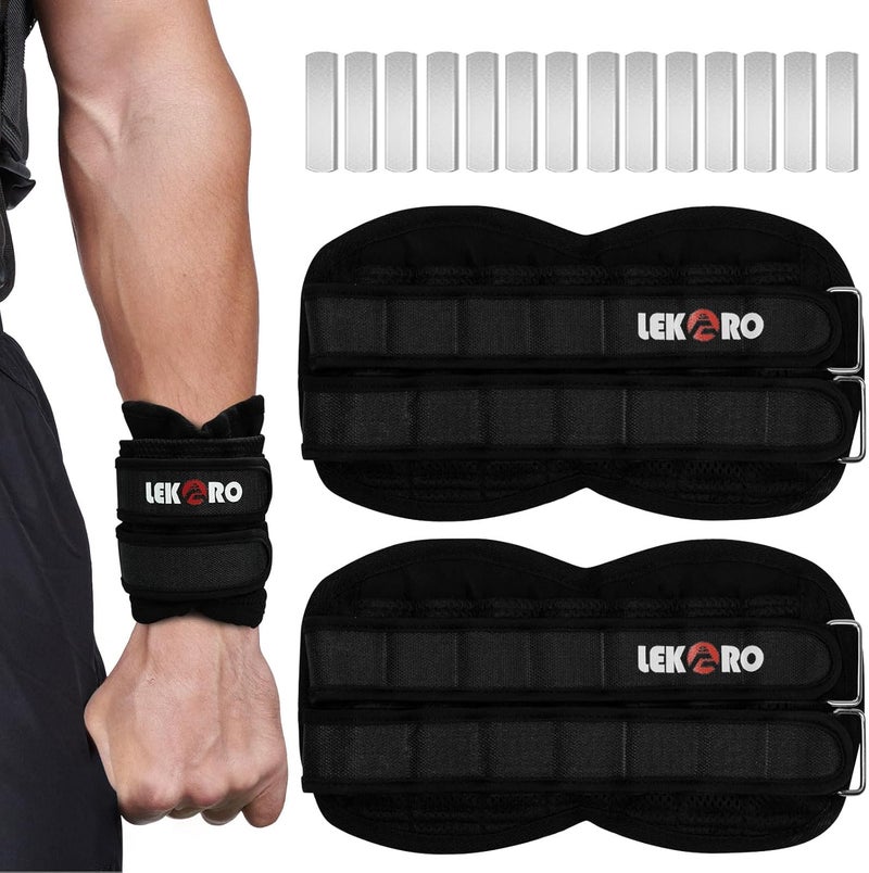 LEKÄRO Adjustable Ankle Weights & Wrist Weights for Women Men, 1 Pair Removable Weighted Plate Arm Leg Weights for Walking, Running, Pilates (2.2lb/4.4lb/6.6lb/11lb/22lb Total) - Image 1